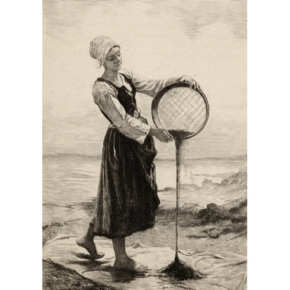 Posterazzi DPI1857281LARGE Jeune Bretonne Vannant De Bl Noir Au Bord De La Mer Young Bretonne Winnowing Poster Print, Large - 24 x 34
