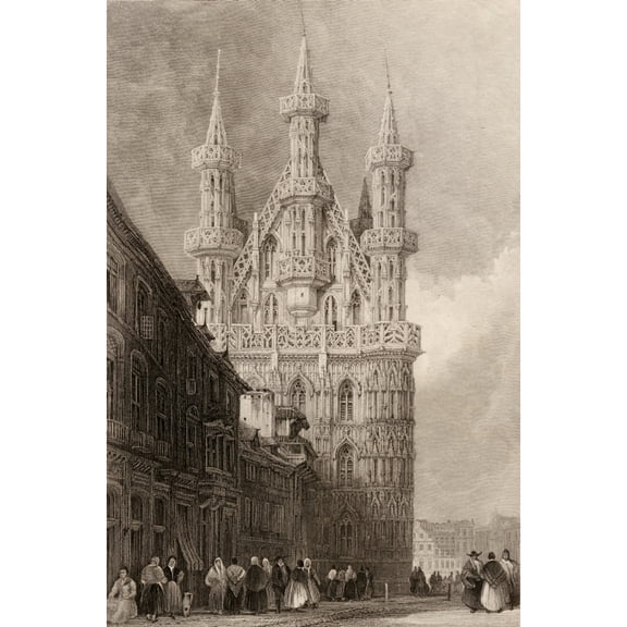 Posterazzi DPI1857558 H-tel De Ville Louvain Belgium. Built 1448 Engraved by W. Wallis From A 19th Century by D. Roberts Poster Print, 12 x 18