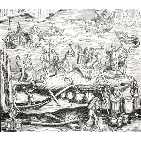 Posterazzi DPI1857951 Whale Fishing. After Woodcut in Cosmographie Universelle of Thevet Published 1574 Poster Print, 15 x 13