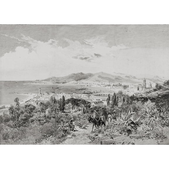 Posterazzi DPI1858948 Malaga Spain Looking West by Edward T.Compton 1849-1921 From The Picturesque Mediterranean Circa 1890 Poster Print, 17 x 12