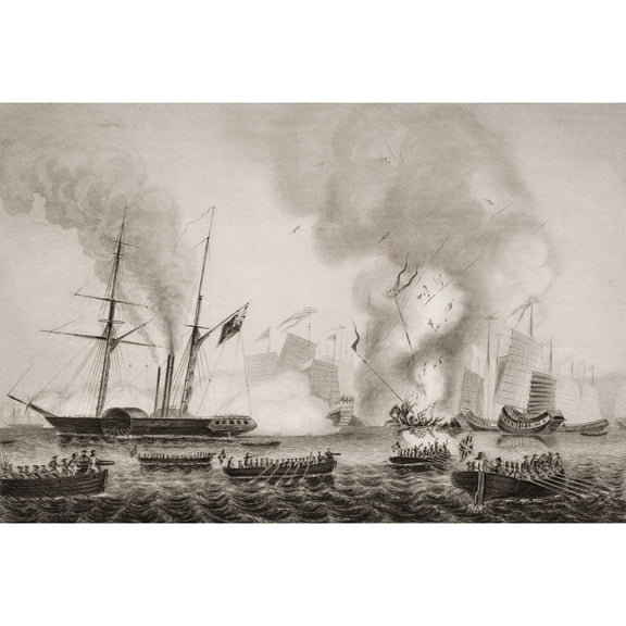Posterazzi DPI1859577 The Hon East India Companys Steamer Nemesis & The Boats of The Sulpher Calliope Larne & Starling Destroying The C Poster Print, 18 x 12