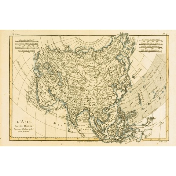 Posterazzi DPI1859924LARGE Map of Asia Circa. 1760 From Atlas De Toutes Les Parties Connues Du Globe Terrestre by Cartographer Rigobert Bonne Poster Print, Large - 36 x 24