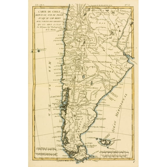 Posterazzi DPI1859926LARGE Map of Chil & Southern Peru To Cape Horn Circa.1760 From Atlas De Toutes Les Parties Connues Du Globe Terrestre Poster Print, Large - 22 x 34