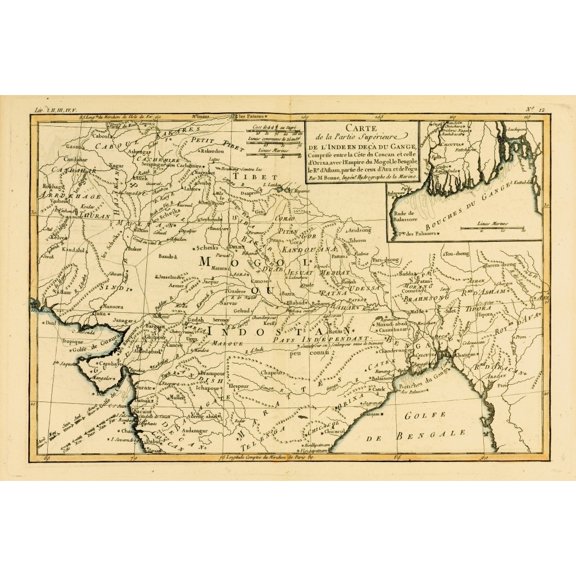 Posterazzi DPI1859944LARGE Map of Northern India Circa.1760 From Atlas De Toutes Les Parties Connues Du Globe Terrestre by Cartographer Rigobe Poster Print, Large - 36 x 24