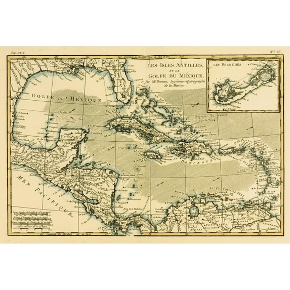 Posterazzi DPI1859963LARGE Map of The West Indies & The Mexican Gulf Circa.1760 From Atlas De Toutes Les Parties Connues Du Globe Terrestre Poster Print, Large - 34 x 24