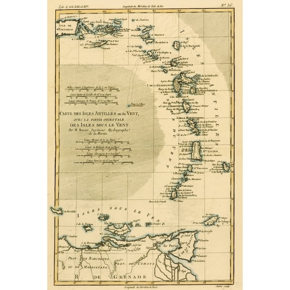 Posterazzi DPI1859964 Map of The West Indies Circa.1760 From Atlas De Toutes Les Parties Connues Du Globe Terrestre by Cartographer Poster Print, 12 x 17