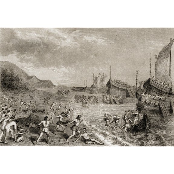 Posterazzi DPI1860042 The Romans Landing On The Island of Mallorca Spain 123 Bc 630 Rome Poster Print, 18 x 12