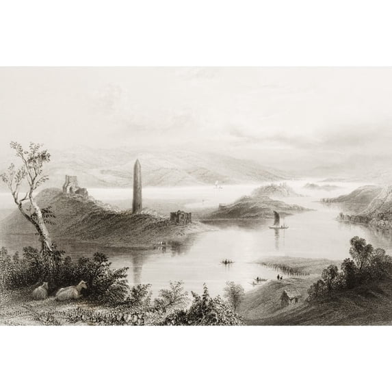 Posterazzi DPI1860315 Devenish Island Loch Erne County Fermanagh Ireland Drawn by Whbartlett Engraved by Jcarmytage From the Scener Poster Print, 17 x 11