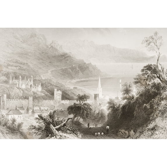 Posterazzi DPI1860328LARGE Glenarm County Antrim Ireland Drawn by Whbartlett Engraved by Fwtopham From the Scenery & Antiquities of Ire Poster Print, 34 x 22