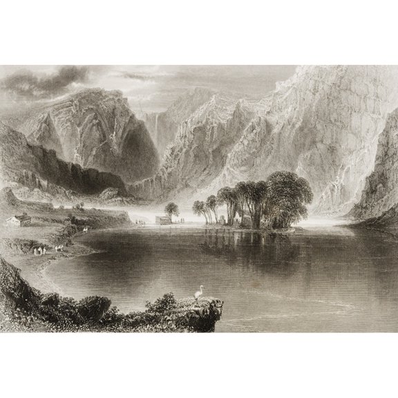 Posterazzi DPI1860333 Gougane Barra Lake County Cork Ireland Drawn by Whbartlett Engraved by S Bradshaw From the Scenery & Antiquit Poster Print, 17 x 11