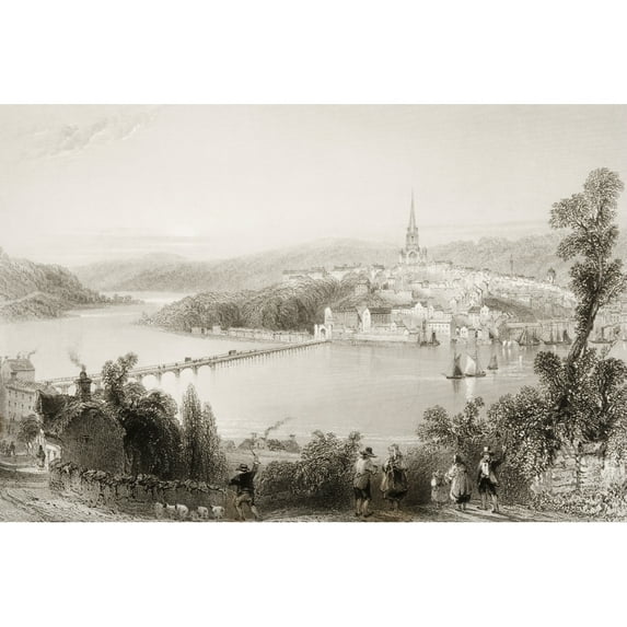 Posterazzi DPI1860353 Londonderry Ireland. Drawn by W. H. Bartlett Engraved by S. Bradshaw. From - the Scenery & Antiquities of Ireland by N. Poster Print, 17 x 11