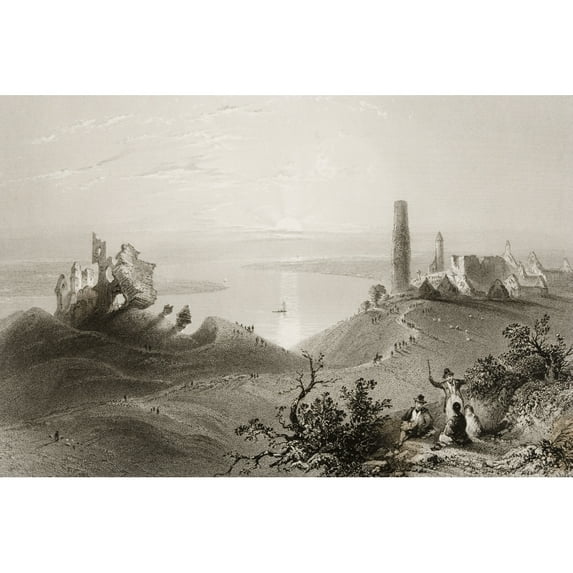 Posterazzi DPI1860380LARGE Seven Churches of Clonmacnoise Ireland. Drawn by W. H. Bartlett Engraved by R. Poster Print, 34 x 22