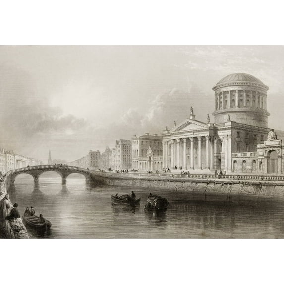 Posterazzi DPI1860393 The Four Courts Dublin Ireland Drawn by Whbartlett Engraved by Ej Roberts From the Scenery & Antiquities of Poster Print, 18 x 12