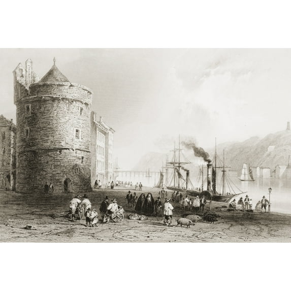 Posterazzi DPI1860397 The Quay Waterford Ireland Drawn by Whbartlett Engraved by H Griffiths From the Scenery & Antiquities of Irel Poster Print, 17 x 11