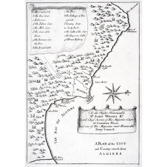 Posterazzi DPI1861625LARGE 18th Century Map of A Plan of the City & Country Around About Algiers Poster Print, 24 x 34