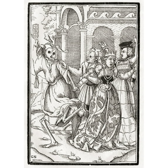 Posterazzi DPI1861721 Death Comes for the Queen Woodcut by Georg Scharffenberg After Hans Holbein the Younger From Der Todten Tanz or the Danc Poster Print, 12 x 17