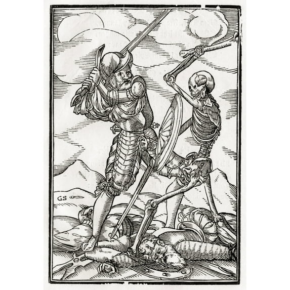 Posterazzi DPI1861722LARGE Death Comes to the Soldier Woodcut by Georg Scharffenberg After Hans Holbein the Younger From Der Todten Tanz or the Dan Poster Print, 24 x 34
