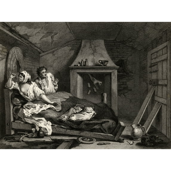 Posterazzi DPI1862148 Industry & Idleness the Idle Prentice Returned From Sea & In A Garret with A Prostitute From the Original Design by Poster Print, 16 x 12