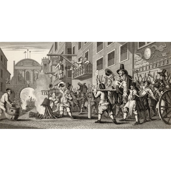 Posterazzi DPI1862166 Hudibras the Burning of the Rumps At Temple Bar Engraved by J Romney After Hogarth From the Works of Hogarth Published L Poster Print, 20 x 10