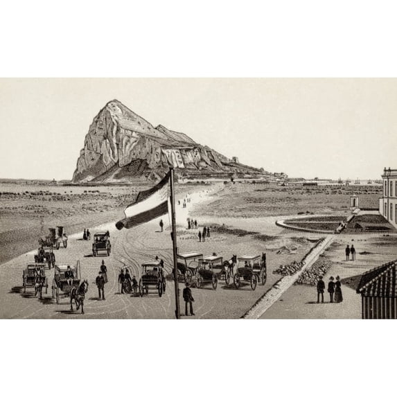 Posterazzi DPI1862221 Gibraltar From the Spanish Line From Fold-Out Picture Set Views of Gibraltar Published by Freyone Circa 1890 Poster Print, 18 x 11