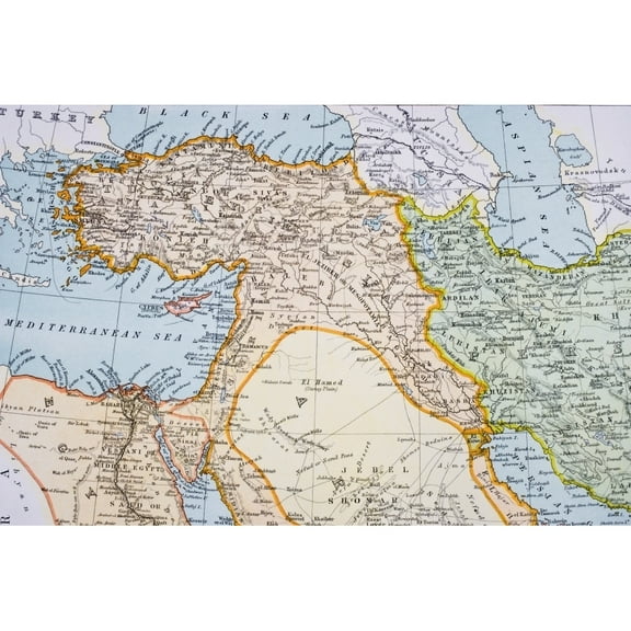 Posterazzi DPI1862656 Partial Map of Middle East In 1890S From the Citizens Atlas of the World Published London Circa 1899 Poster Print, 18 x 12
