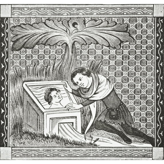 Posterazzi DPI1862870LARGE Narcissus At the Fountain After A Miniature From the 14th Century Manuscript Romance of the Rose From Science & Lite 3 Poster Print, 30 x 28