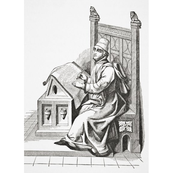 Posterazzi DPI1862879 Copyist Writing on A Sheet of Vellum After A Miniature From A 15th Century Manuscript From Science & Literature In T 1 Poster Print, 12 x 17