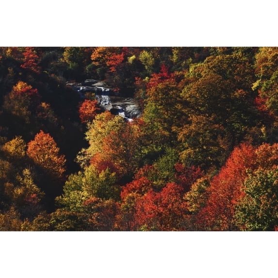 Posterazzi DPI1870135LARGE Blue Ridge Parkway North Carolina United States of America - Second Falls of the Yellowstone Prong & Autumn Colors At 3 Poster Print, 38 x 24