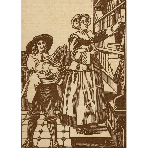 Posterazzi DPI1872758LARGE Male & Female Booksellers Working In 17th Century Bookshop Poster Print, 24 x 34 - Large