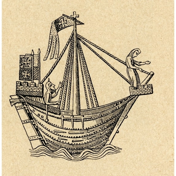 Posterazzi DPI1877586 A 14th Century Sailing Ship of The Hanseatic League. After A 14th Century Woodcut From Sveriges Historia By Otto Sjogren Published Malmo 1938 Poster Print, 14 x 14