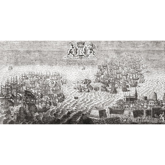 Posterazzi DPI1877730 The Spanish Armada Flying to Calais, 1588 From The Book Short History of The English People by J.R. Green Published London 1893 Poster Print, 20 x 10