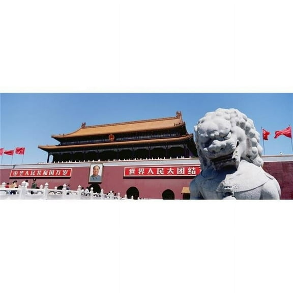 Posterazzi DPI1878564 Stone Lion Statue & Portrait of Mao On Tiamanmen Poster Print, 36 x 13