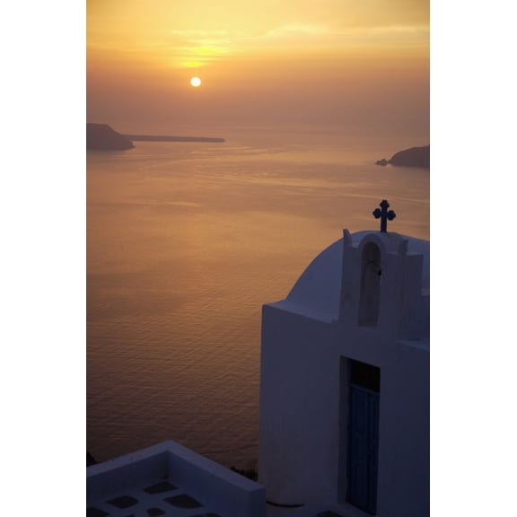 Posterazzi DPI1881920LARGE Whitewashed Chapel By Sea At Sunset Poster Print, 22 x 34 - Large