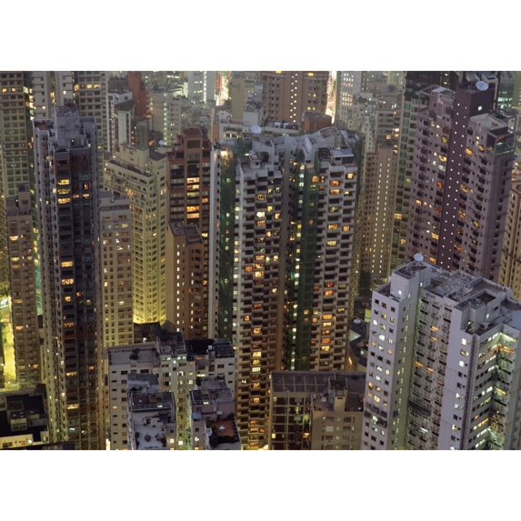 Posterazzi DPI1882014 Looking Down On Crowded Residential Tower Blocks As Seen From The Peak At Dusk Poster Print, 16 x 12