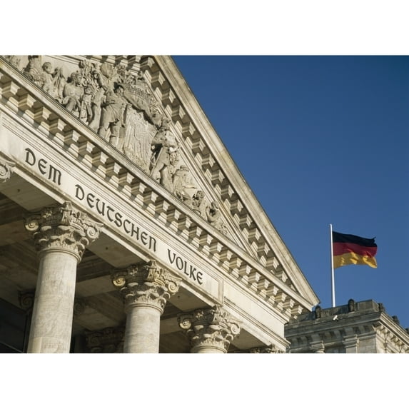 Posterazzi DPI1882040 Detail of Bundestag Reichstag with German Flag In Front Poster Print, 18 x 13