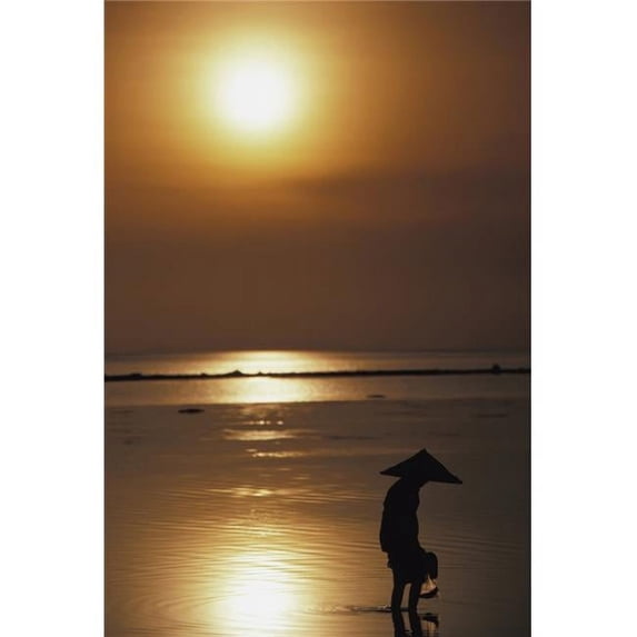 Posterazzi DPI1886355LARGE Woman In Conical Hat Collecting Shell Fish At Sunset Poster Print, 24 x 36 - Large