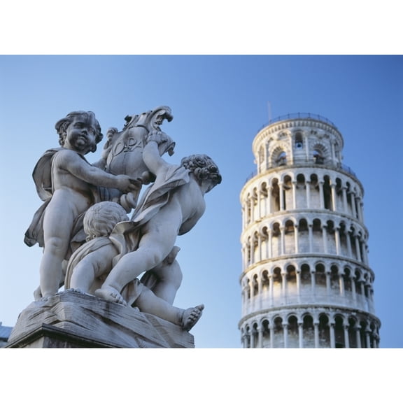 Posterazzi DPI1886991 Leaning Tower of Pisa with Statue Poster Print, 16 x 12