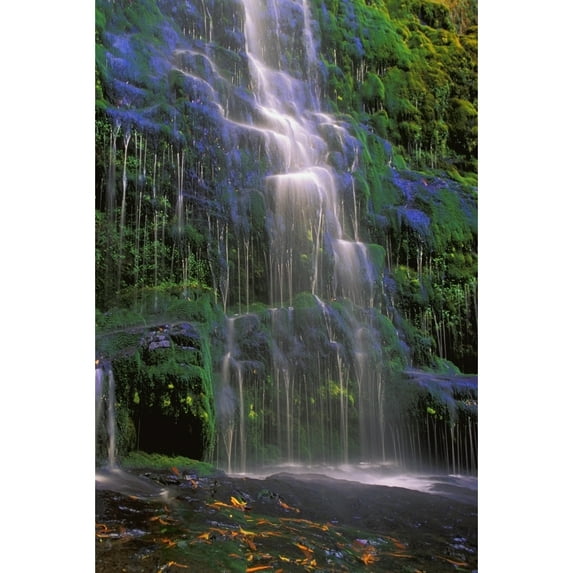 Posterazzi DPI188714LARGE Time Delay of Waterfall On Green Cliff Poster Print, 22 x 34 - Large