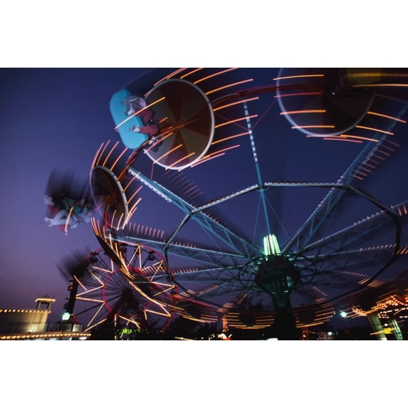 Posterazzi DPI1889250LARGE Montjuich Fun Fair At Night Poster Print, 38 x 24 - Large