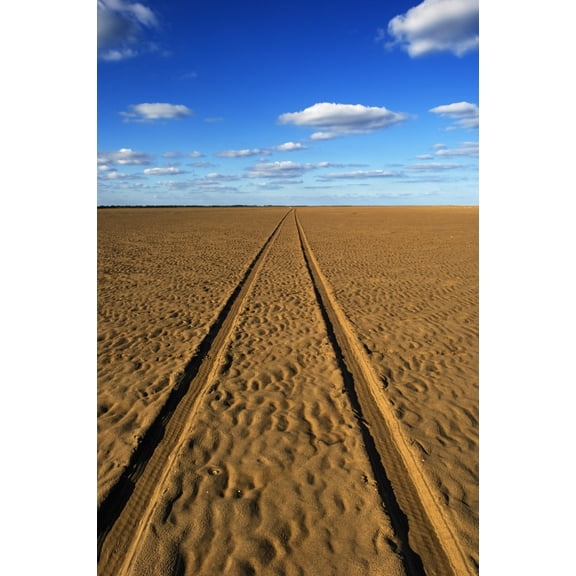 Posterazzi DPI1889973 Car Tracks On A Deserted Sandy Beach Poster Print, 12 x 19