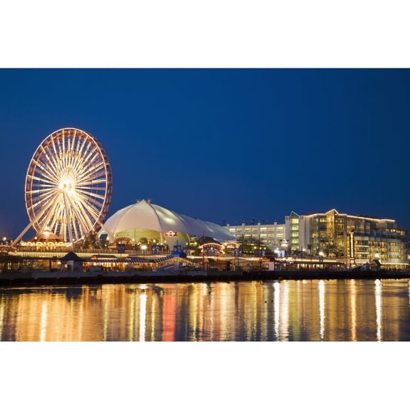 Posterazzi DPI1891851LARGE Amusement Park On Navy Pier At Dusk Poster Print, 38 x 24 - Large
