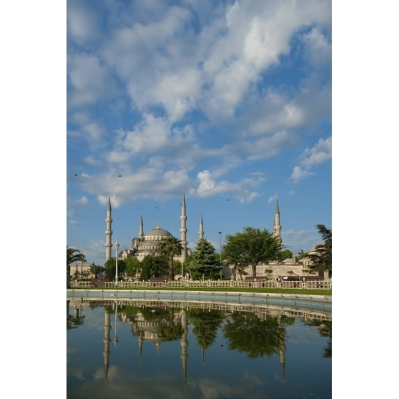 Posterazzi DPI1892996LARGE Turkey, Looking across pond to Sultanahmet or Blue Mosque - Istanbul Poster Print, 24 x 38 - Large