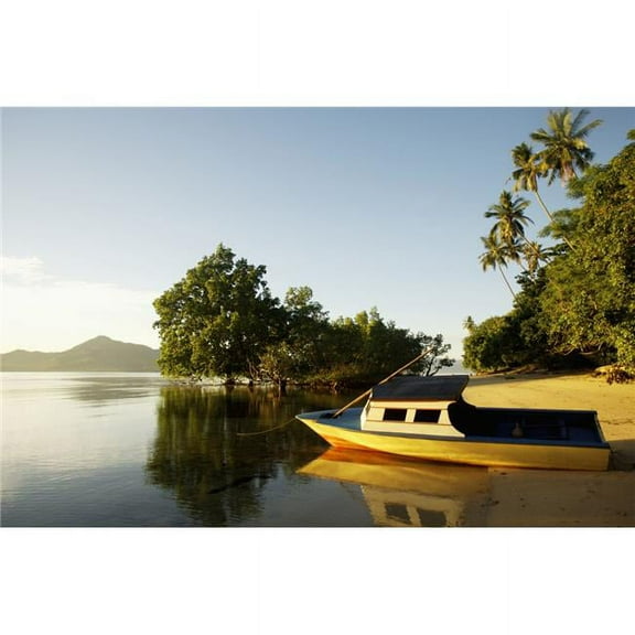 Posterazzi DPI1893375LARGE Indonesia, Sulawesi, Boat on Sandy Beach - Bunaken Poster Print, 38 x 24 - Large