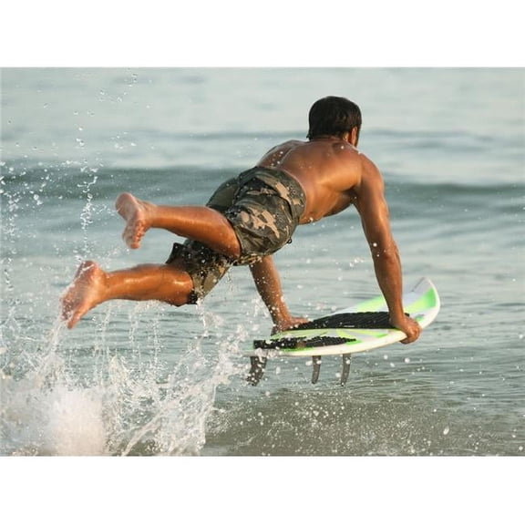 Posterazzi DPI1893975 A Man Entering The Water On A Surf Board Off Valdevaqueros Beach - Tarifa, Cadiz, Andalusia, Spain Poster Print, 17 x 13
