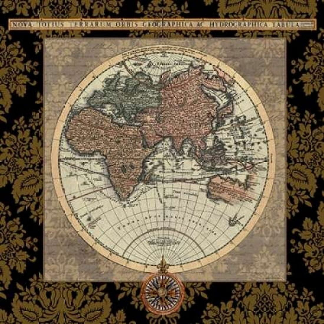 Posterazzi Damask on Black Map I Canvas Art - Elizabeth Medley (24 x 24)