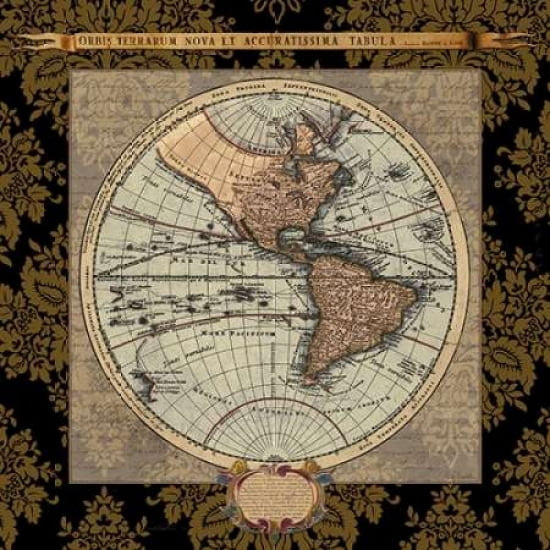 Posterazzi Damask on Black Map II Canvas Art - Elizabeth Medley (24 x 24)