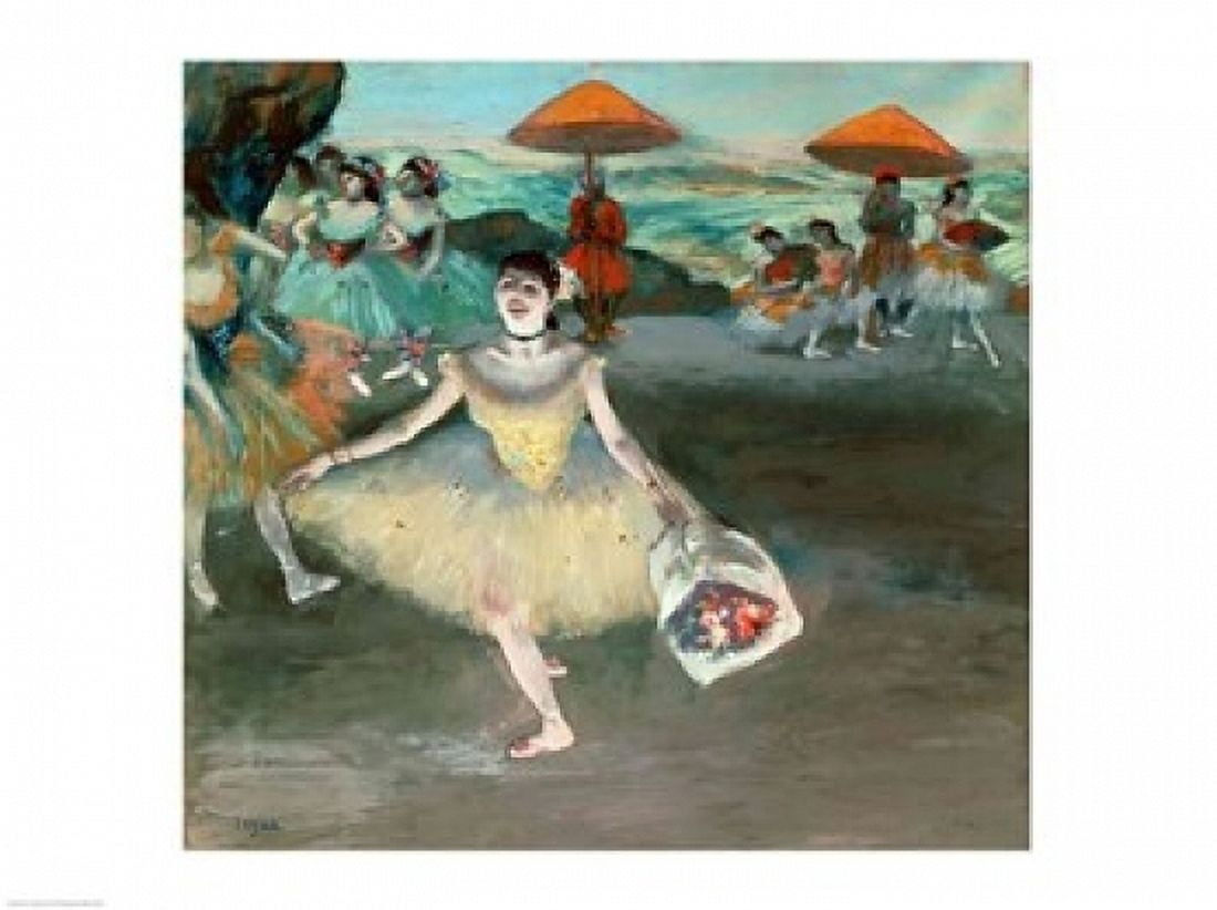 Posterazzi Dancer with bouquet curtseying 1877 Canvas Art - Edgar Degas (36 x 24)