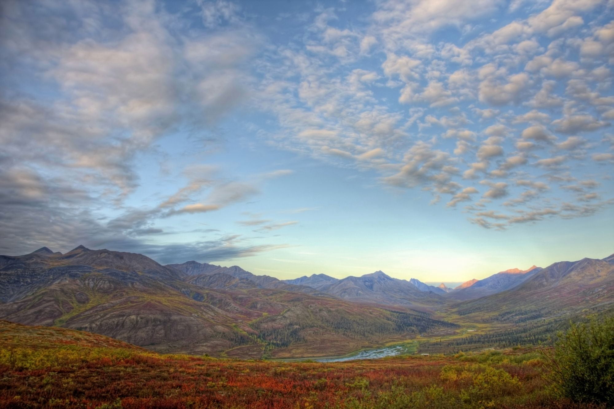 Posterazzi Dawn Over The Fall Colours Of The North Klondike Valley Along The Demspter Highway Yukon Canvas Art - Robert Postma Design Pics (34 x 22)