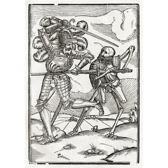 Posterazzi DPI1861730LARGE Death Comes to the Knight or Count Woodcut After Hans Holbein the Younger From Der Todten Tanz or the Dance of Death Pub Poster Print, 24 x 34
