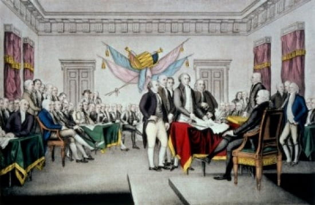 Posterazzi The Declaration of Independence Currier and Ives (a 1857-1907American) Color Lithograph Library of Congress Washington DC Canvas Art - Currier and Ives (24 x 36)